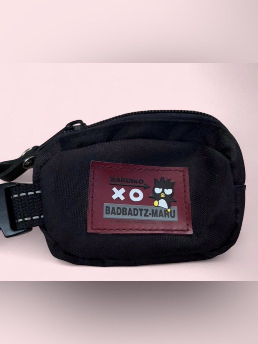 Vintage Sanrio Badtz Maru Black Mini Coin Purse/Bag with Decorative Patch